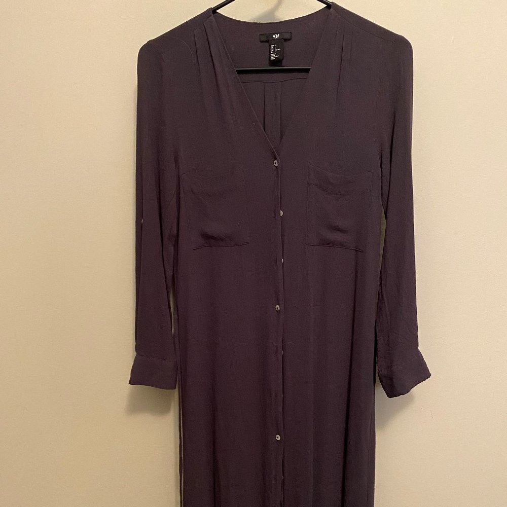 H&M Grey Button Down Shirt Dress Sz 2